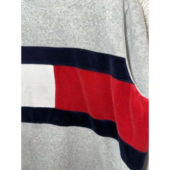 Tommy Hilfiger Sport Velour Big Logo Flag Long Sleeve Pullover Sweatshirt XL - Picture 2 of 5